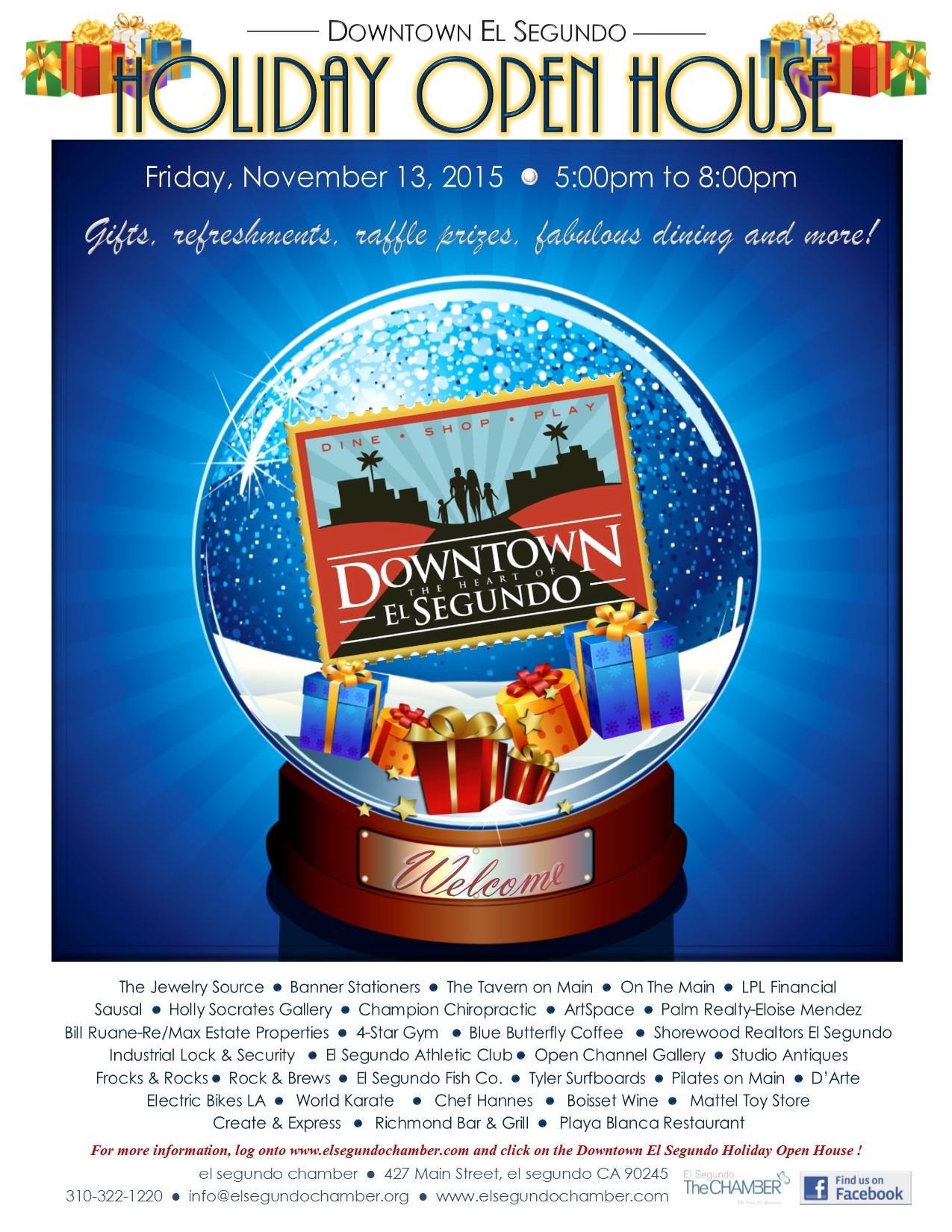 Downtown El Segundo’s HOLIDAY OPEN HOUSE Friday, 11/13